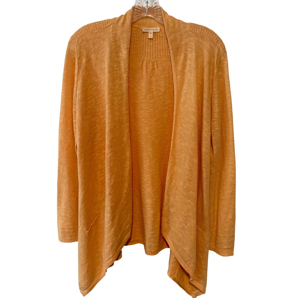 Eileen Fisher Women's Light Orange Linen and Cotton Open Cardigan in Size M